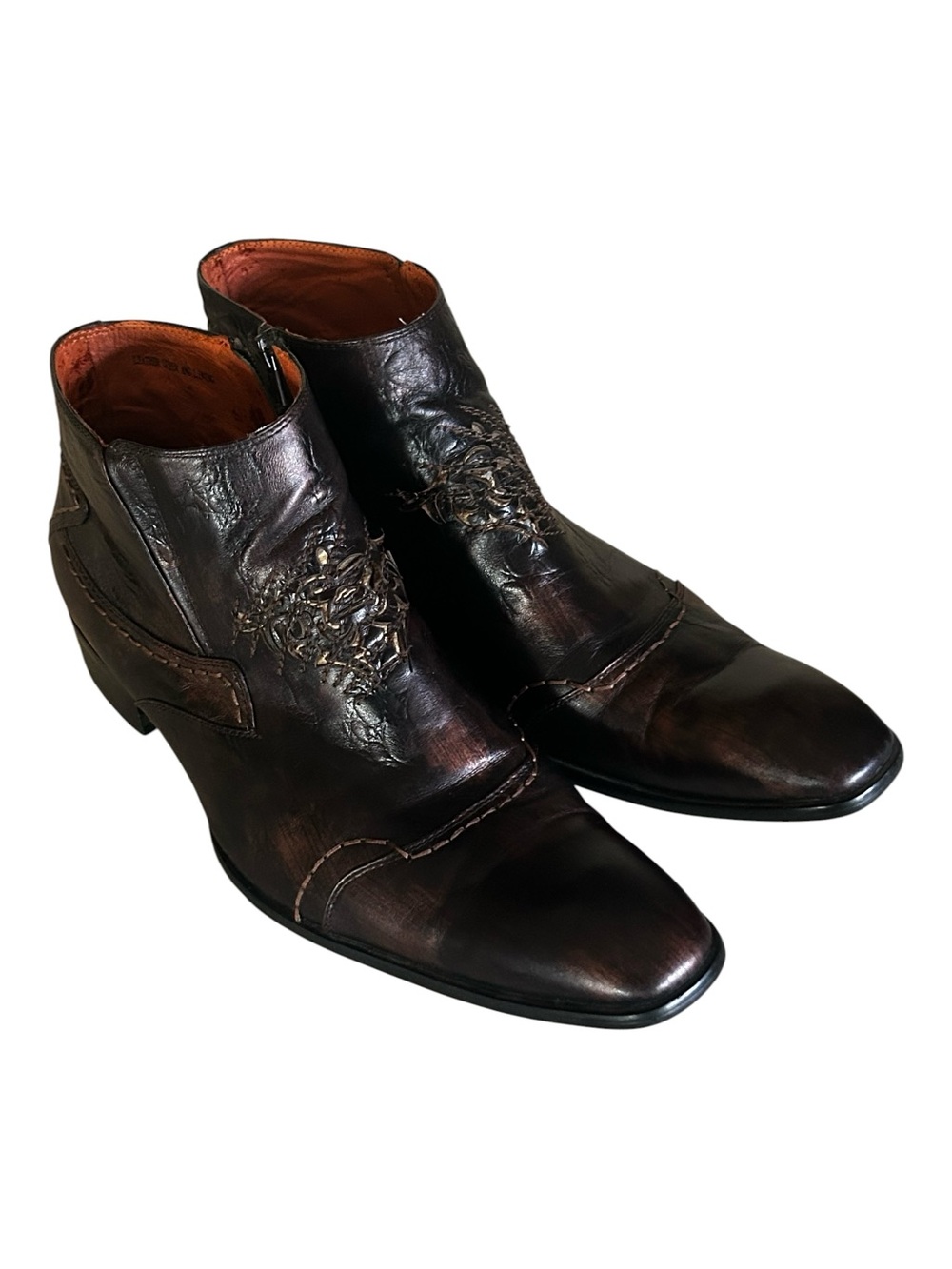 Robert Wayne Distressed Western Durango Ankle Boots with Scrolled Design - Picture 5 of 15